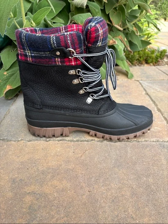 J. Crew Black Duck Boots with Red & Blue Plaid Cuff - Picture 12 of 13